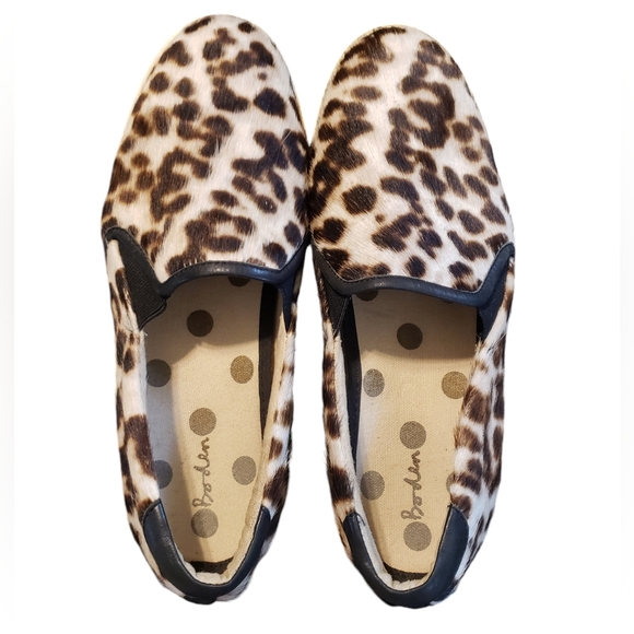 Boden Womens 7 Calf Fur Snow Leopard Slip On Trainer Sneaker Shoe Brown White - Picture 9 of 10